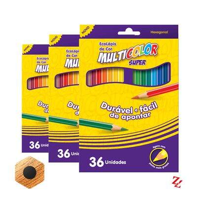 Lápis de Cor Comum Super (36 Cores) Sextavado Multicolor