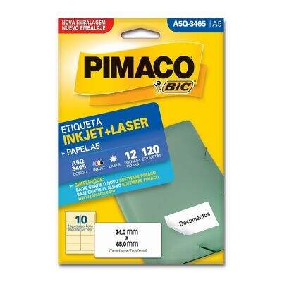 Etiqueta Adesiva A5 Inkjet + Laser A5Q-3465 (34,0 x 65,0 mm) c/10 CL 12 UN Pimaco 