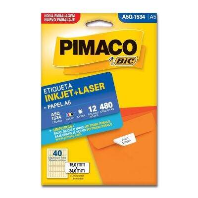 Etiqueta Adesiva  A5 Inkjet + Laser A5Q-1534 (15,0 x 34,0 mm) c/40 CL 12 UN Pimaco