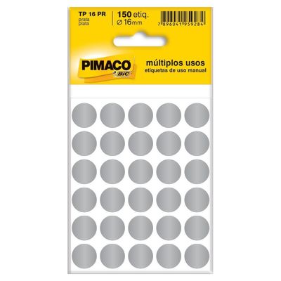 Etiqueta Adesiva para Identificação Pimaco Multiuso TP16 PR (16 mm) Prata c/150