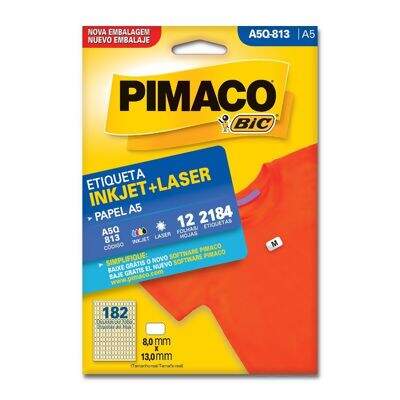 Etiqueta Adesiva A5 Inkjet + Laser A5Q-813 (8,0 x 13,0 mm) c/182 CL 12 UN Pimaco 
