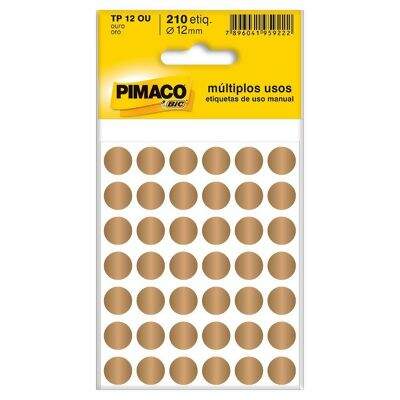 Etiqueta Adesiva para Identificação Pimaco Multiuso TP12 OU (12 mm) Ouro c/210