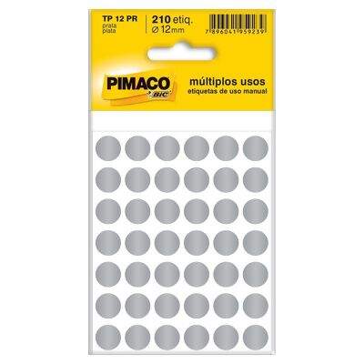 Etiqueta Adesiva para Identificação Pimaco Multiuso TP12 PR (12 mm) Prata c/210