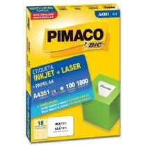 Etiqueta Adesiva  A4 Inkjet + Laser A4361 (46,5 x 63,5 mm) c/18 CX 100 UN Pimaco