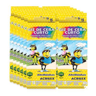 Giz de Cera Curto (15 Cores) Abelhinhas PT 12 UN Acrilex