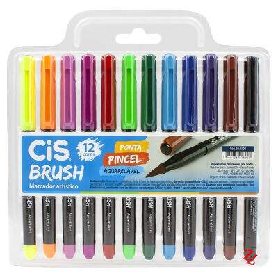 Marcador Artístico Ponta Pincel Brush Aquarelável 12 Cores CiS