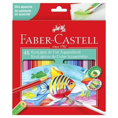 Lápis de Cor Aquarelável EcoLápis (48 Cores) Sextavado Faber-Castell