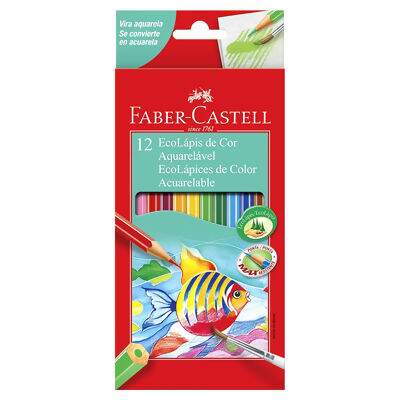 Lápis de Cor Aquarelável EcoLápis (12 Cores) Sextavado Faber-Castell