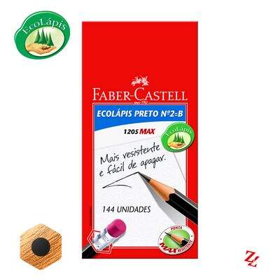 Lápis Grafite Preto EcoLápis Max com Borracha (Nº2 B) Sextavado Faber-Castell