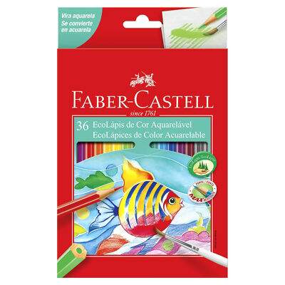 Lápis de Cor Aquarelável EcoLápis (36 Cores) Sextavado Faber-Castell