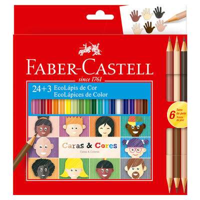 Lápis de Cor Comum EcoLápis Caras e Cores (24 Cores) Sextavado + 6 Tons de Pele Faber-Castell