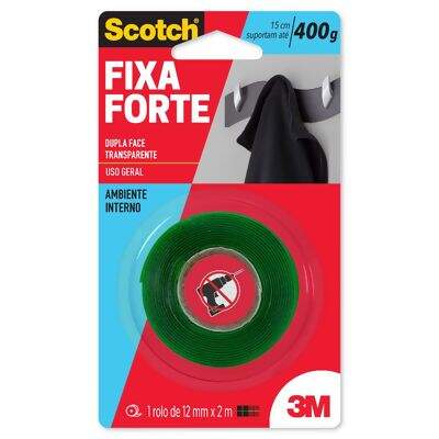 Fita Adesiva Dupla Face Transparente Scotch Fixa Forte (12 mm x 2 m) 3M