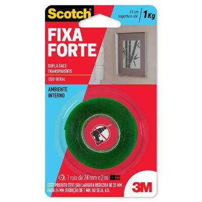 Fita Adesiva Dupla Face Transparente Scotch Fixa Forte (24 mm x 2 m) 3M