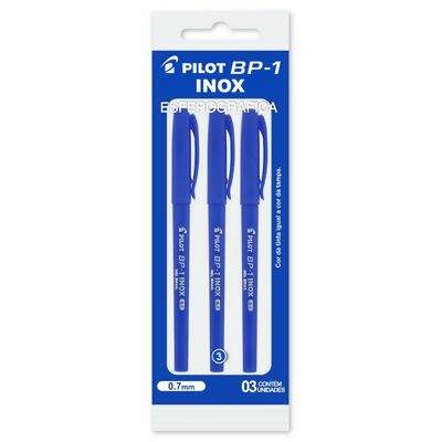 Caneta Esferográfica BP-1 Inox Fina (0.7 mm) 3 Azul Pilot