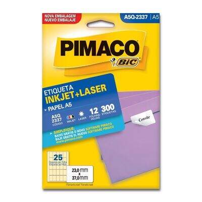 Etiqueta Adesiva A5 Inkjet + Laser A5Q-2337 (22,0 x 32,0 mm) c/25 CL 12 UN Pimaco 