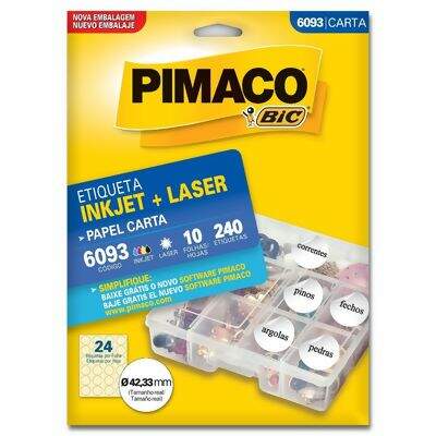 Etiqueta Adesiva Carta Inkjet + Laser 6093 (42,33 mm) c/24 CL 10 UN Pimaco