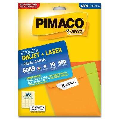 Etiqueta Adesiva Carta Inkjet + Laser 6089 (16,93 x 44,45 mm) c/60 CL 10 UN Pimaco