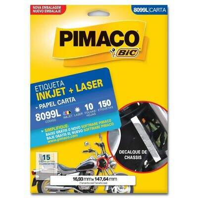 Etiqueta Adesiva Carta Inkjet + Laser 8099L (16,93 x 147,64 mm) c/15 CL 10 UN Pimaco