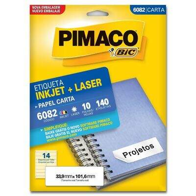 Etiqueta Adesiva Carta Inkjet + Laser 6082 (33,9 x 101,6 mm) c/14 CL 10 UN Pimaco