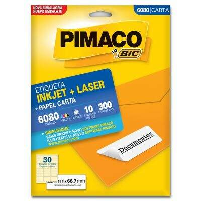 Etiqueta Adesiva Carta Inkjet + Laser 6080 (25,4 x 66,7 mm) c/30 CL 10 UN Pimaco