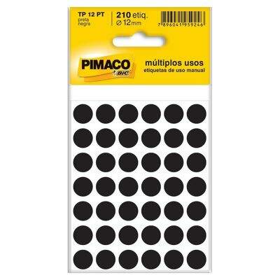 Etiqueta Adesiva para Identificação Pimaco Multiuso TP12 PT (12 mm) Preta c/210