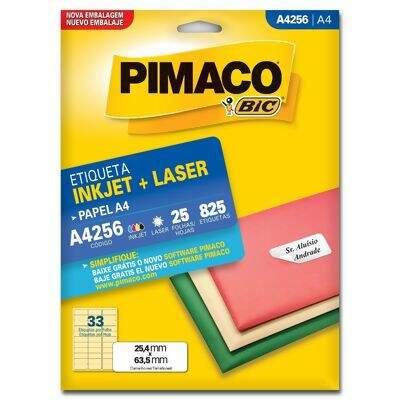 Etiqueta Adesiva  A4 Inkjet + Laser A4256 (25,4 x 63,5 mm) c/33 CL 25 UN Pimaco