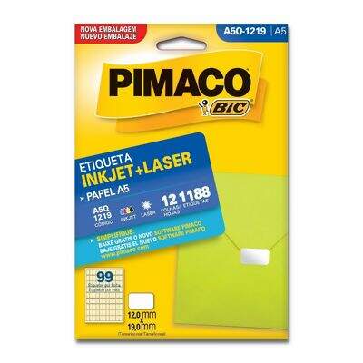 Etiqueta Adesiva A5 Inkjet + Laser A5Q-1219 (12,0 x 19,0 mm) c/99 CL 12 UN Pimaco