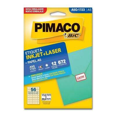 Etiqueta Adesiva A5 Inkjet + Laser A5Q-1723 (17,0 x 23,0 mm) c/56 CL 12 UN Pimaco 