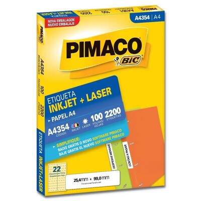 Etiqueta Adesiva  A4 Inkjet + Laser A4354 (25,4 x 99,0 mm) c/22 CX 100 UN Pimaco