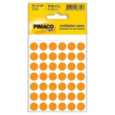 Etiqueta Adesiva para Identificação Pimaco Multiuso TP12 LR (12 mm) Laranja c/210