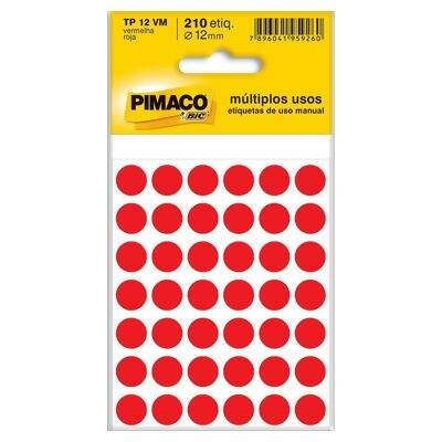 Etiqueta Adesiva para Identificação Pimaco Multiuso TP12 VM (12 mm) Vermelho c/210