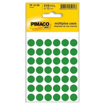 Etiqueta Adesiva para Identificação Pimaco Multiuso TP12 VD (12 mm) Verde c/210