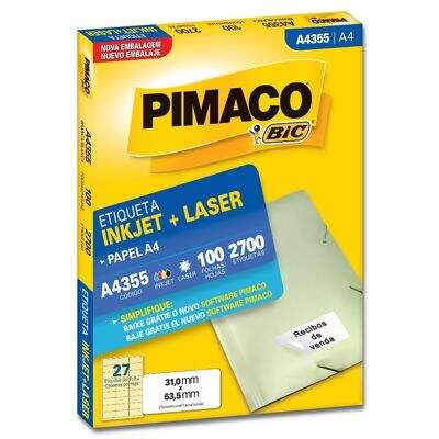 Etiqueta Adesiva  A4 Inkjet + Laser A4355 (31,0 x 63,5 mm) c/27 CX 100 UN Pimaco