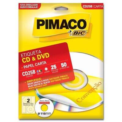 Etiqueta Adesiva  Carta CD & DVD CD25B (115 mm) c/02 CL 25 UN Pimaco