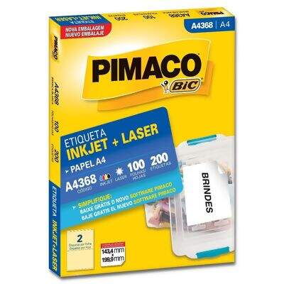 Etiqueta Adesiva A4 Inkjet + Laser A4368 (143,4 x 199,9 mm) c/02 CX 100 UN Pimaco 