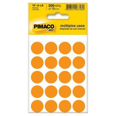 Etiqueta Adesiva para Identificação Pimaco Multiuso TP19 LR (19 mm) Laranja c/200