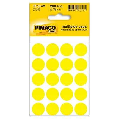 Etiqueta Adesiva para Identificação Pimaco Multiuso TP19 AM (19 mm) Amarela c/200