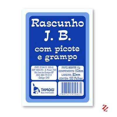 Bloco de Rascunho JB Sulfite PT 10 UN Tamoio (80 x 110 mm) R1043