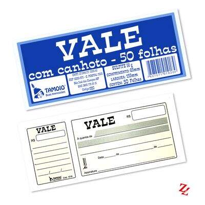 Bloco de Vale com Canhoto PT 20 UN Tamoio 50 folhas R1920