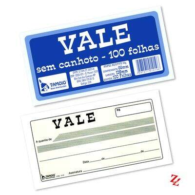 Bloco de Vale sem Canhoto PT 20 UN Tamoio 100 folhas R1019