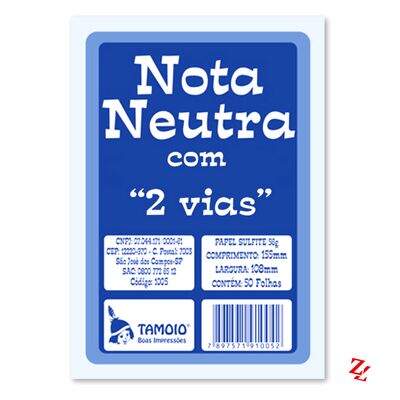 Bloco de Nota Neutra PT 20 UN Tamoio com Cópia (108 x 155 mm) 2 Vias R1005