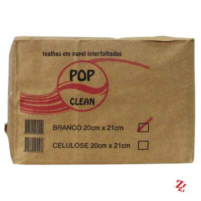 Papel Toalha Interfolha 2 Dobras (20 x 21 cm)  Branco Santeck PT 1000 UN Pop Clean