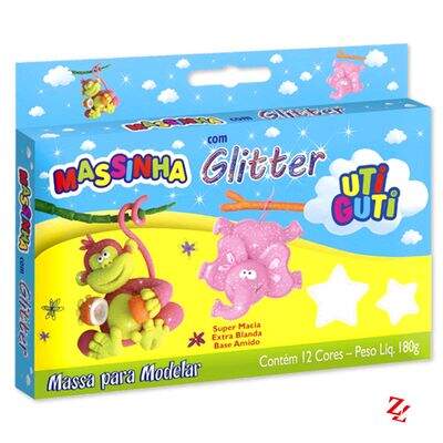 Massa de Modelar com Glitter Base de Amido 12 Cores (180g) Utiguti