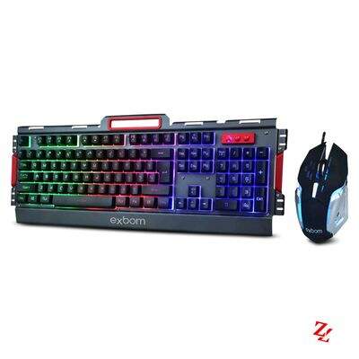 Teclado e Mouse com Fio USB Gamer Combo BK-G3000 LED Exbom