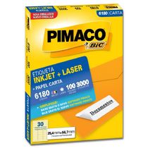 Etiqueta Adesiva Carta Inkjet + Laser 6180 (25,4 x 66,7 mm) c/30 CX 100 UN Pimaco