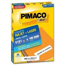 Etiqueta Adesiva Carta Inkjet + Laser 6181 (25,4 x 101,6 mm) c/20 CX 100 UN Pimaco