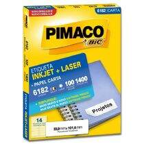 Etiqueta Adesiva Carta Inkjet + Laser 6182 (33,9 x 101,6 mm) c/14 CX 100 UN Pimaco