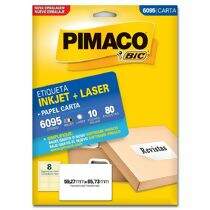 Etiqueta Adesiva Carta Inkjet + Laser 6095 (59,27 x 85,73 mm) c/08 CL 10 UN Pimaco
