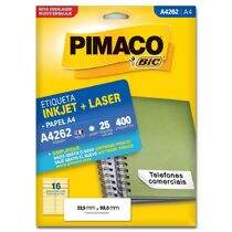 Etiqueta Adesiva  A4 Inkjet + Laser A4262 (33,9 x 99,0 mm) c/16 CL 25 UN  Pimaco