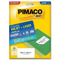 Etiqueta Adesiva  A4 Inkjet + Laser A4250 (55,8 x 99,0 mm) c/10 CL 25 UN Pimaco
